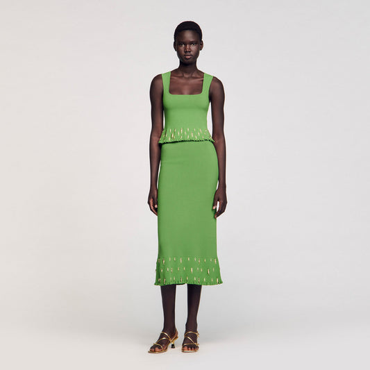 Sandro Maxi knit skirt with charms Green