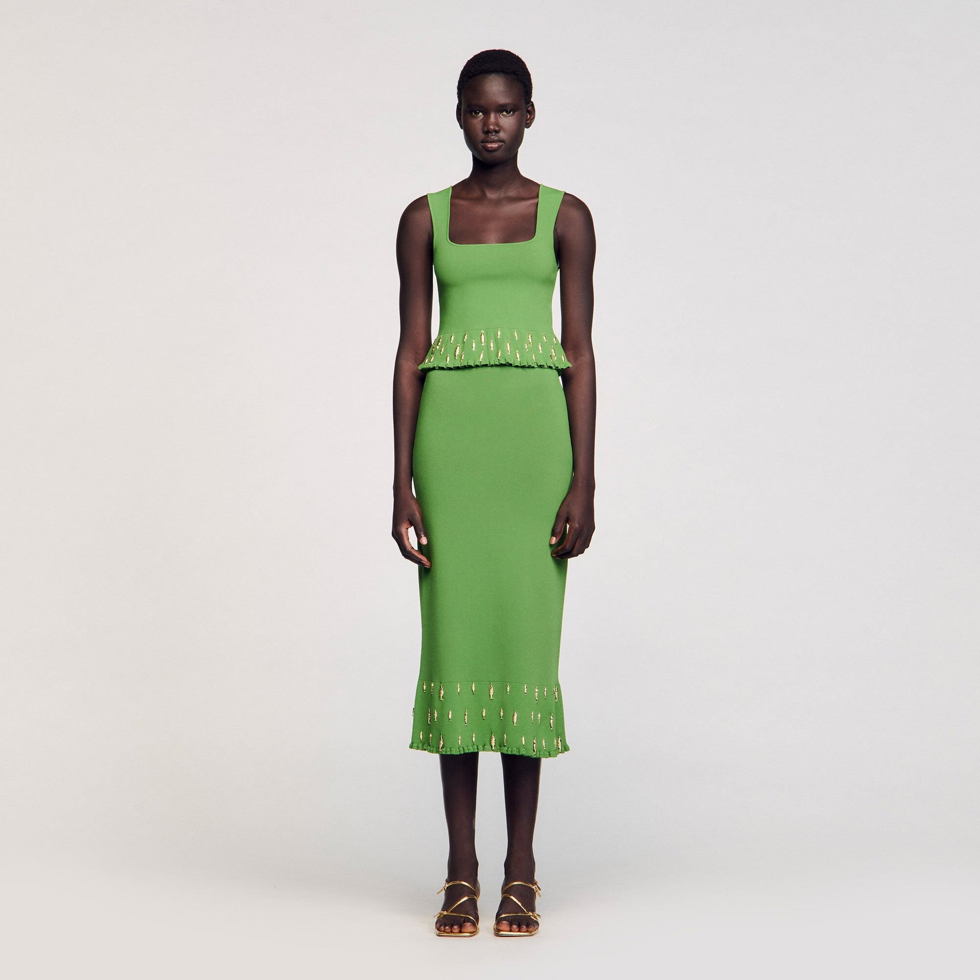 Sandro Maxi knit skirt with charms Green