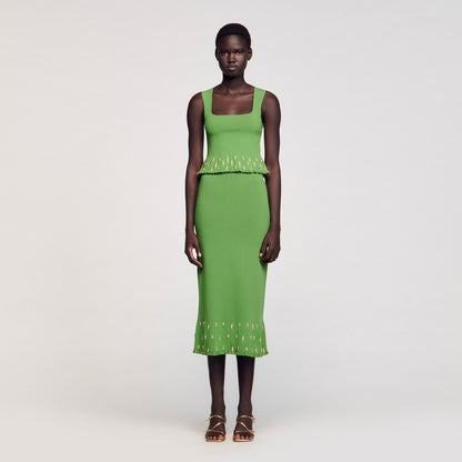 Sandro Maxi knit skirt with charms Green