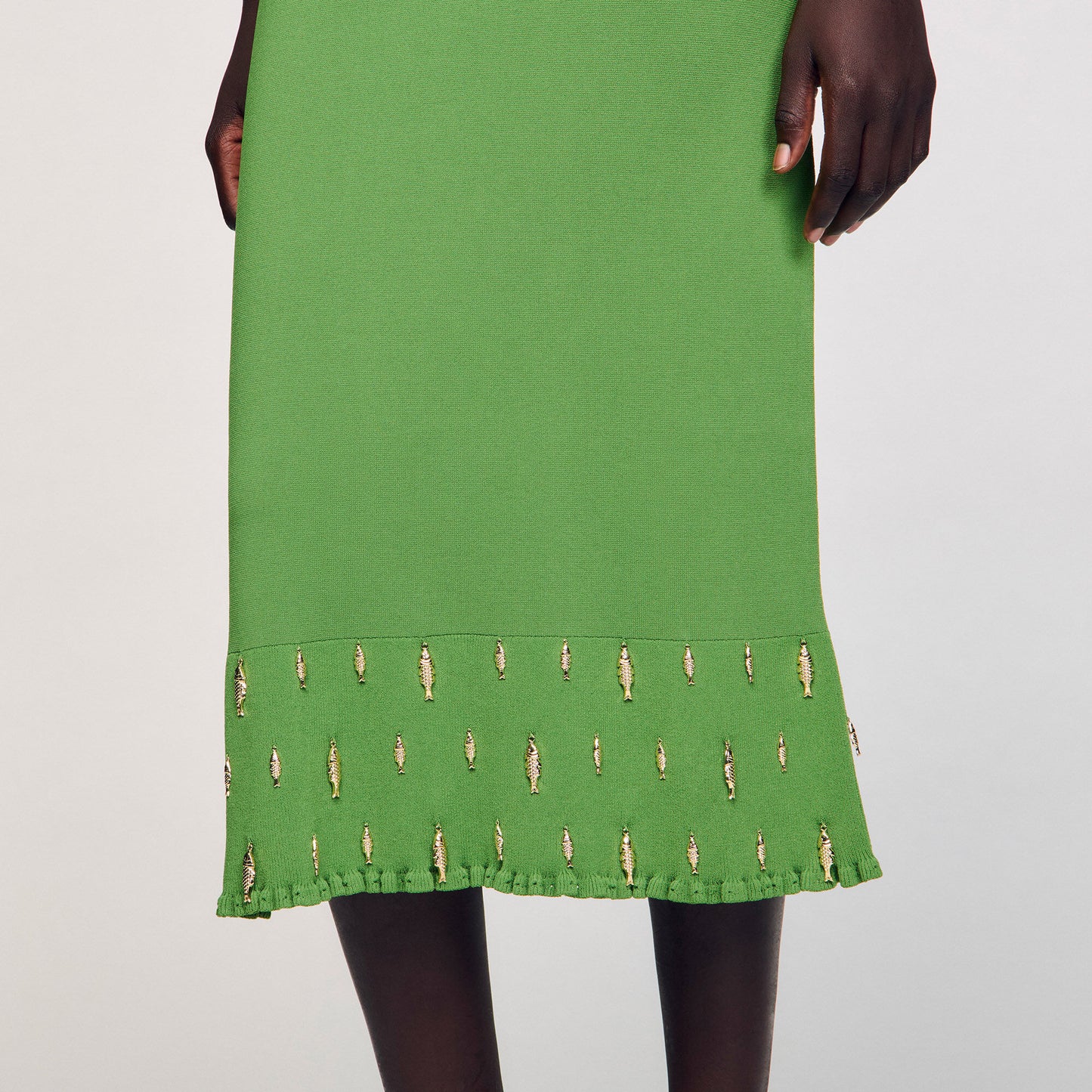 Sandro Maxi knit skirt with charms Green