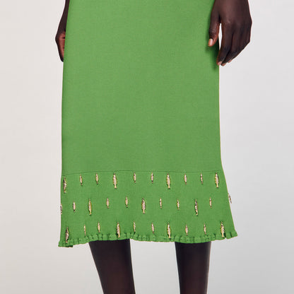Sandro Maxi knit skirt with charms Green
