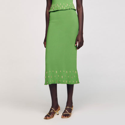Sandro Maxi knit skirt with charms Green