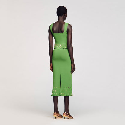 Sandro Maxi knit skirt with charms Green