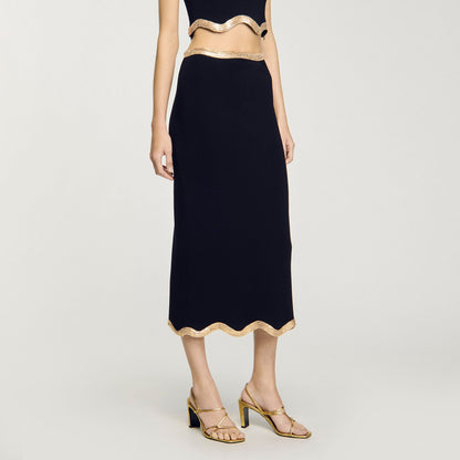 Sandro Maxi knitted skirt with chain detail Black