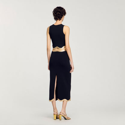Sandro Maxi knitted skirt with chain detail Black