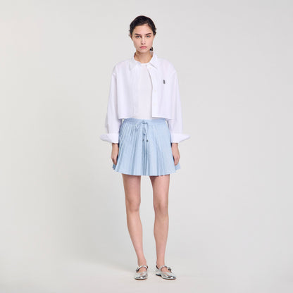 Sandro Mini pleated rhinestone skirt Sky Blue
