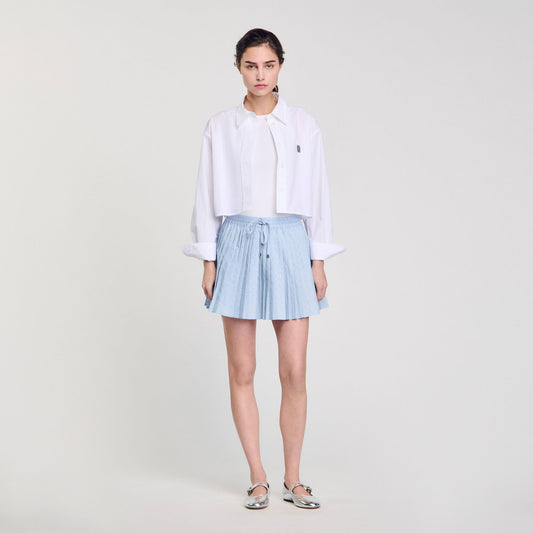 Sandro Mini pleated rhinestone skirt Sky Blue