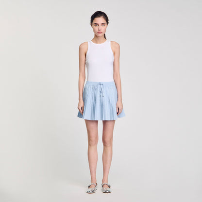 Sandro Mini pleated rhinestone skirt Sky Blue