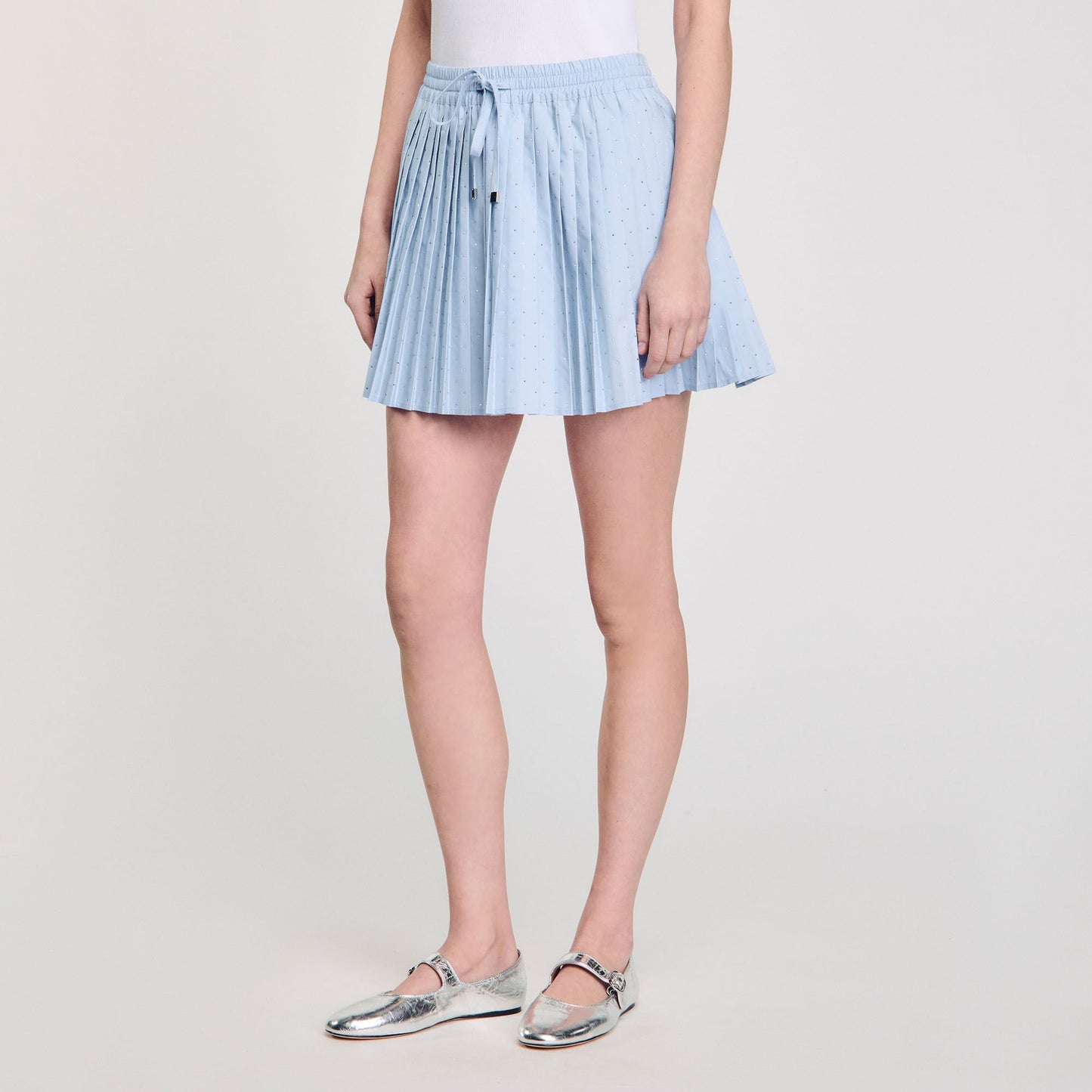 Sandro Mini pleated rhinestone skirt Sky Blue