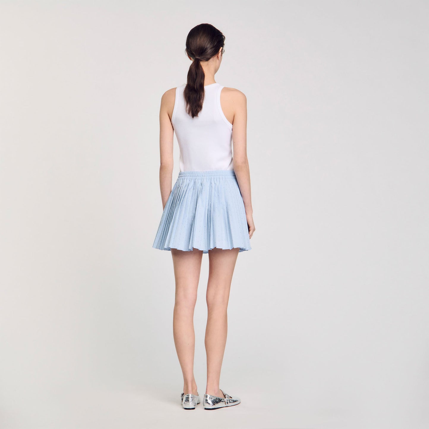 Sandro Mini pleated rhinestone skirt Sky Blue