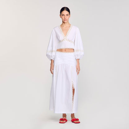 Sandro Maxi poplin skirt White