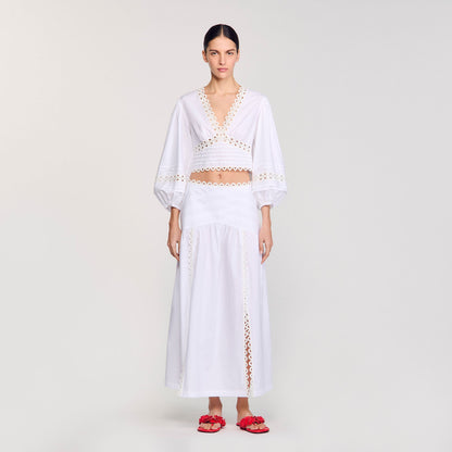 Sandro Maxi poplin skirt White