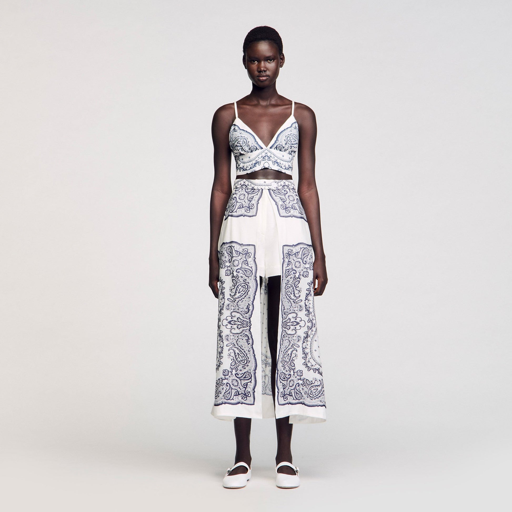 Sandro Bandana-motif skirt shorts White / Blue