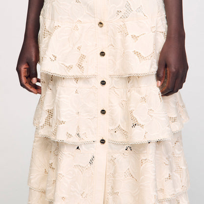 Sandro Maxi frilled skirt Ecru