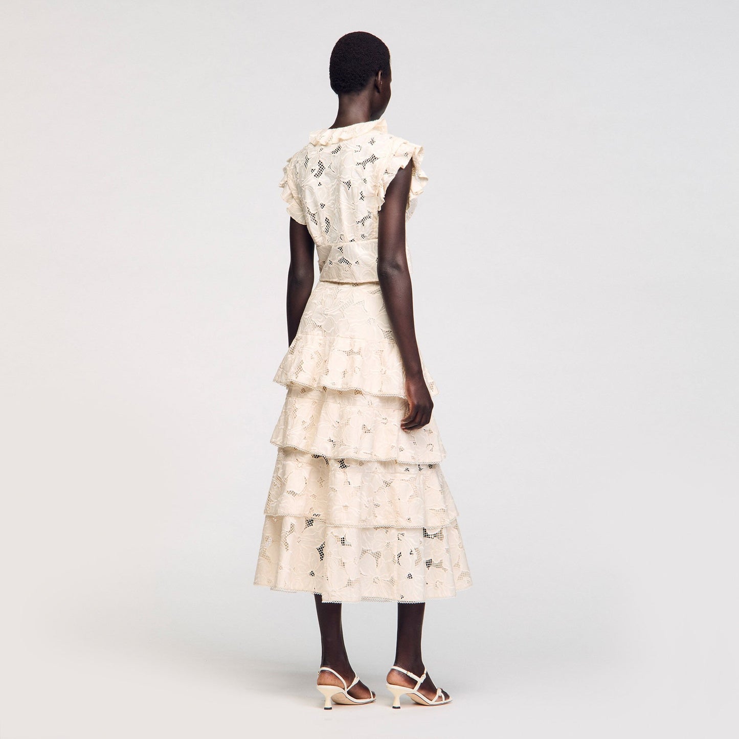 Sandro Maxi frilled skirt Ecru