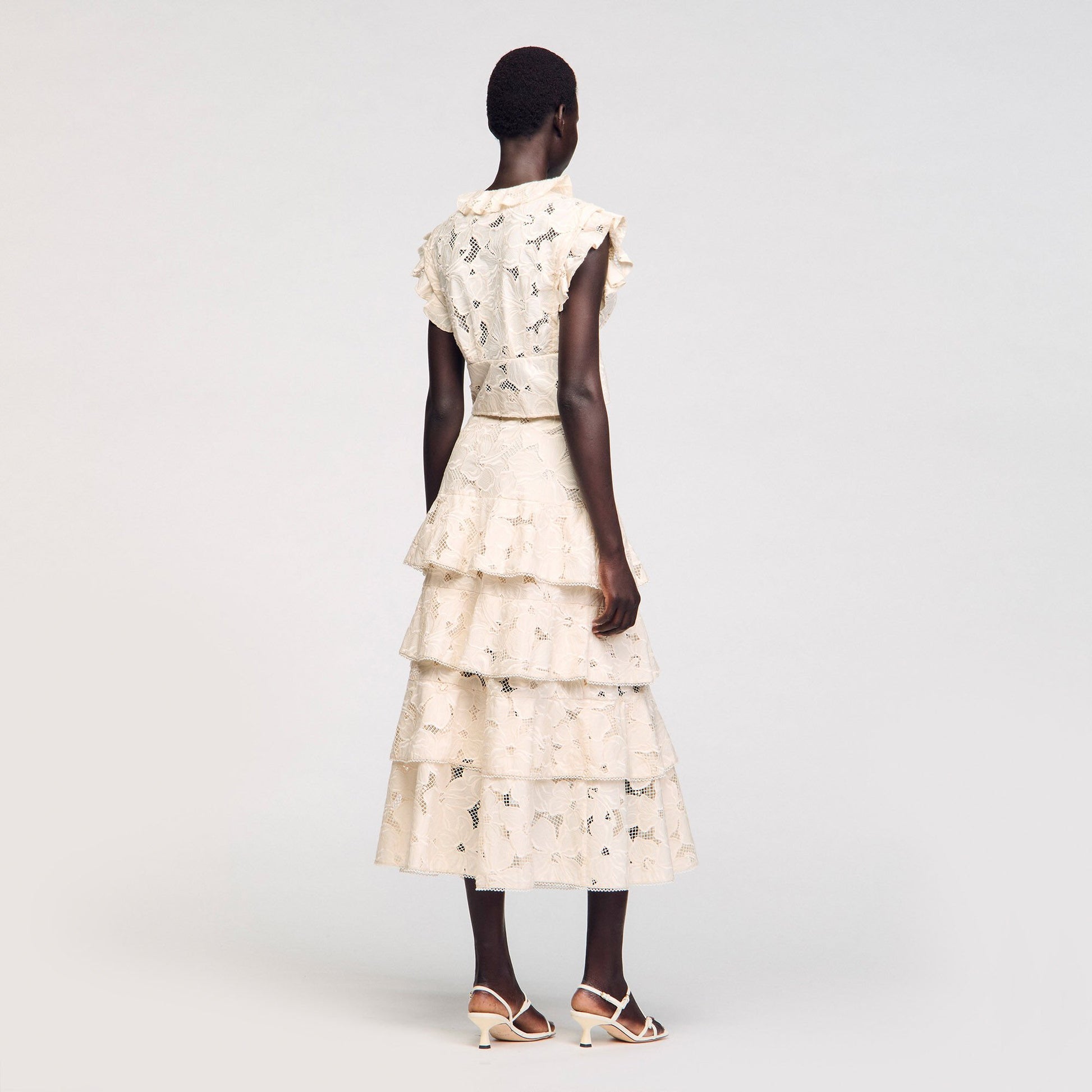 Sandro Maxi frilled skirt Ecru