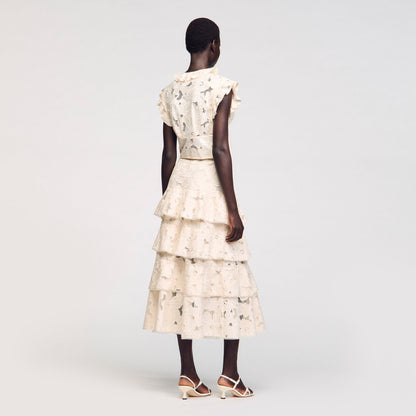 Sandro Maxi frilled skirt Ecru