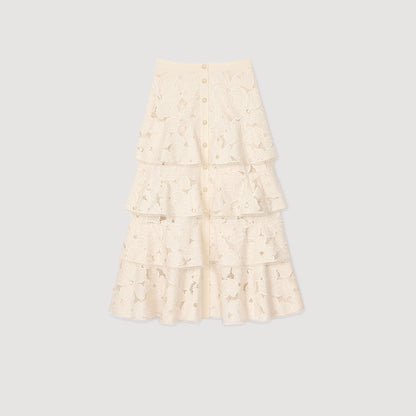 Sandro Maxi frilled skirt Ecru