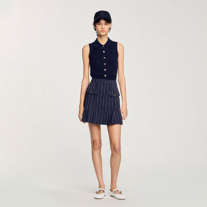 Sandro Mini striped pleated skirt Navy / Ecru