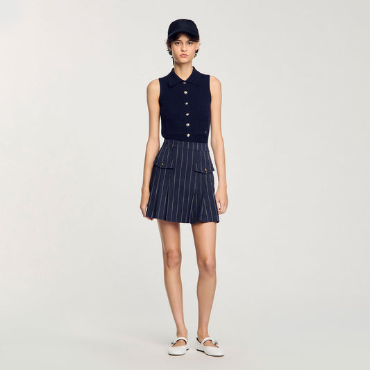 Sandro Mini striped pleated skirt Navy / Ecru