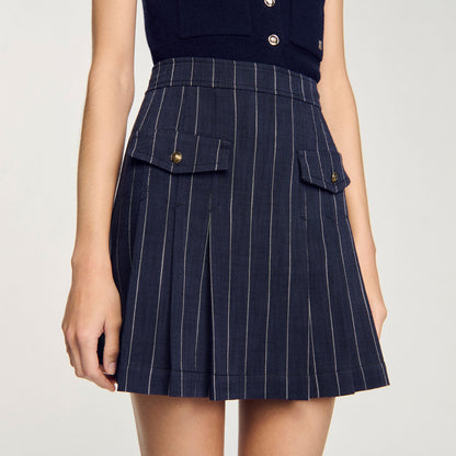 Sandro Mini striped pleated skirt Navy / Ecru