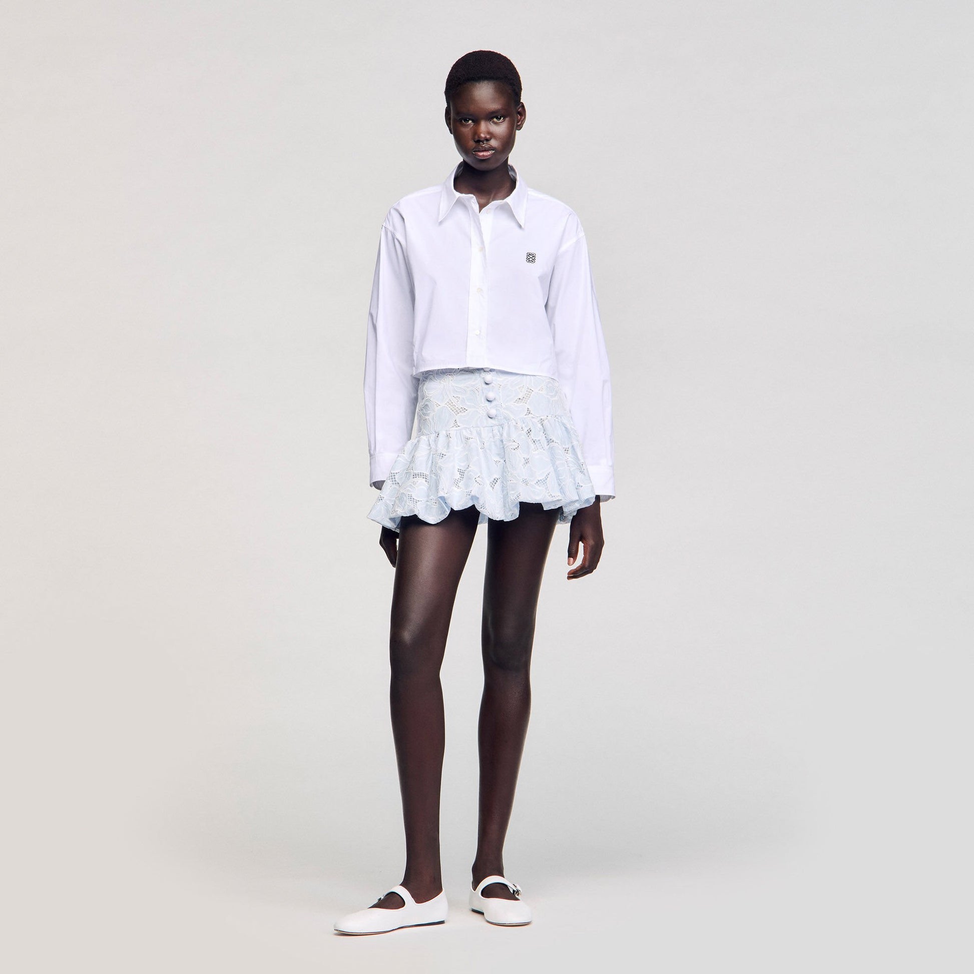 Sandro Mini guipure skirt Sky Blue