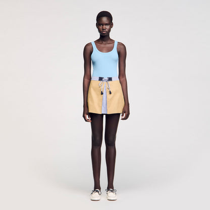 Sandro Mini dual-material skirt Beige