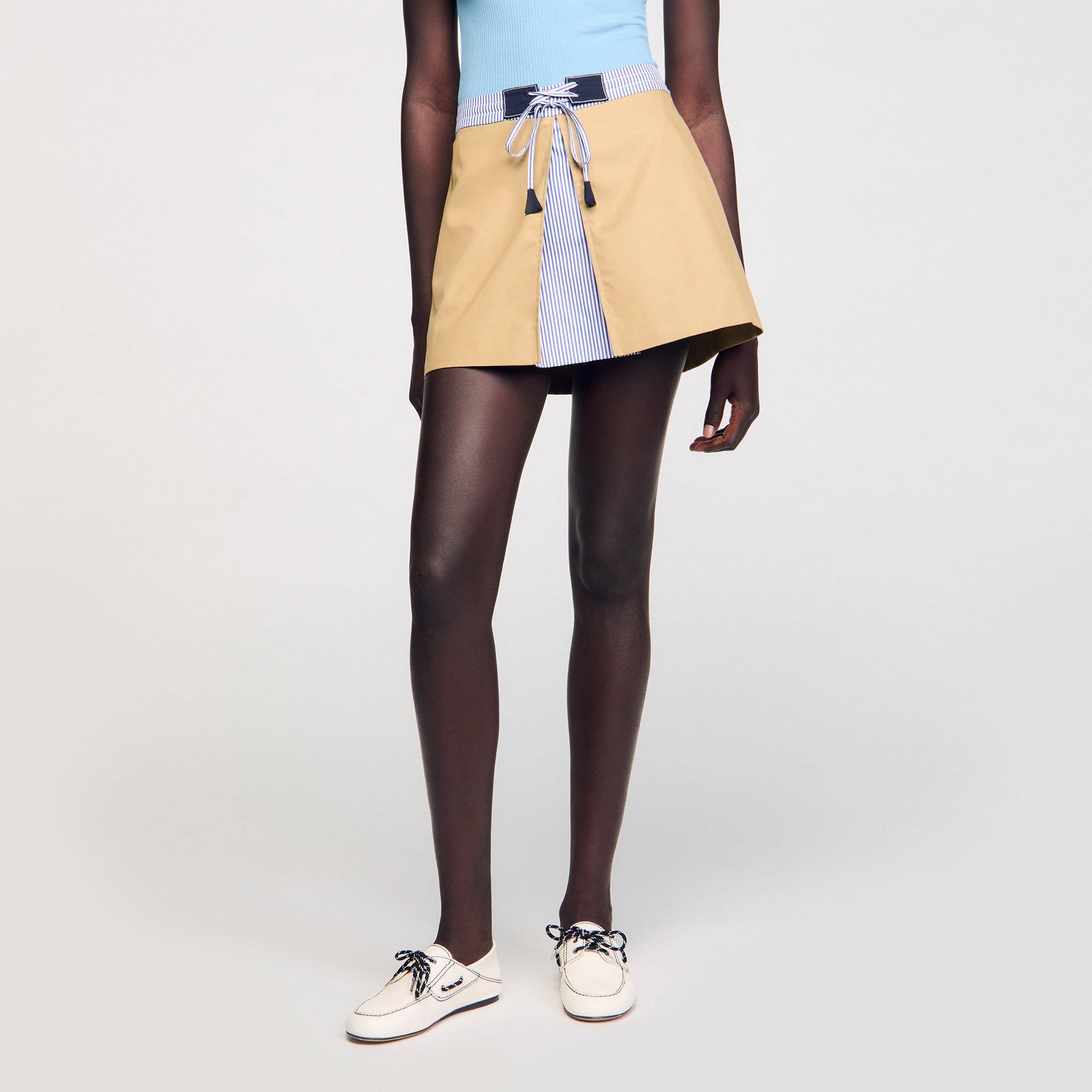 Sandro Mini dual-material skirt Beige