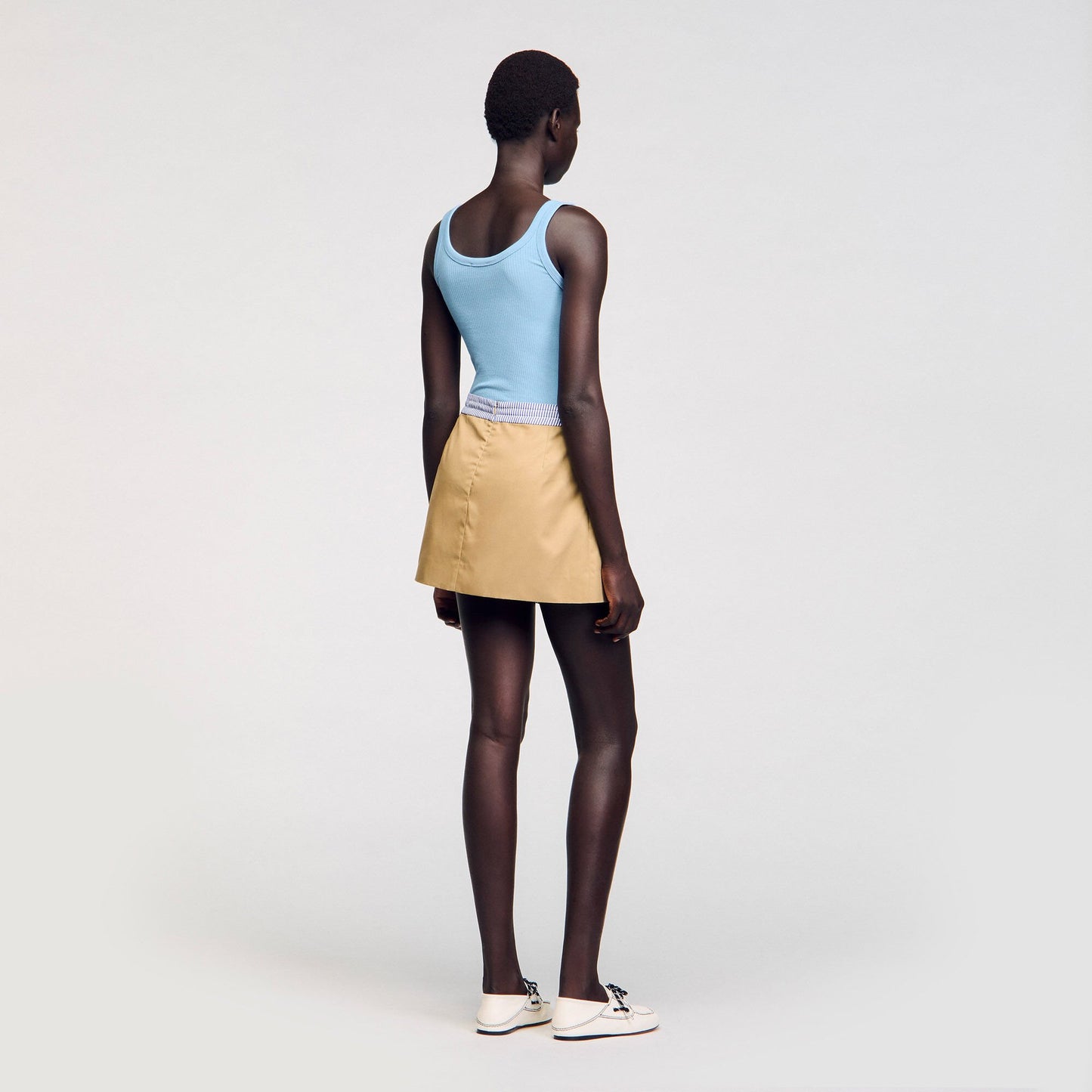 Sandro Mini dual-material skirt Beige