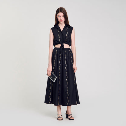 Sandro Maxi rhinestone skirt Black