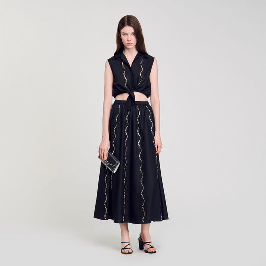 Sandro Maxi rhinestone skirt Black