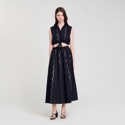 Sandro Maxi rhinestone skirt Black