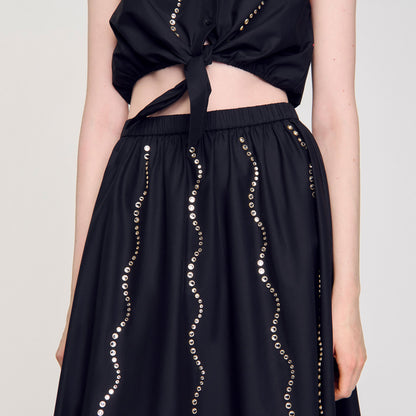 Sandro Maxi rhinestone skirt Black