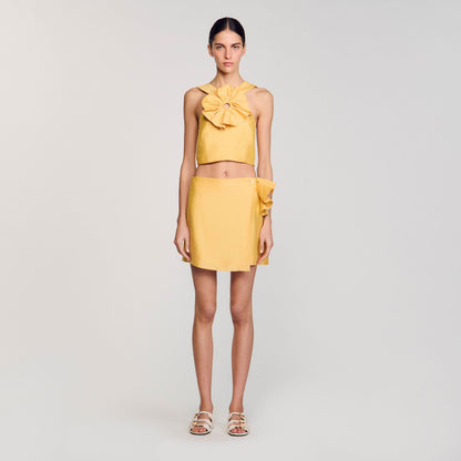 Sandro Mini skirt with ruffled detail Straw