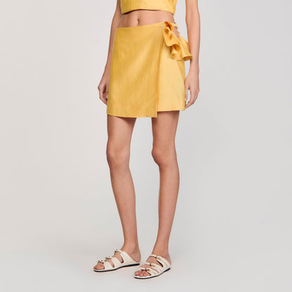 Sandro Mini skirt with ruffled detail Straw
