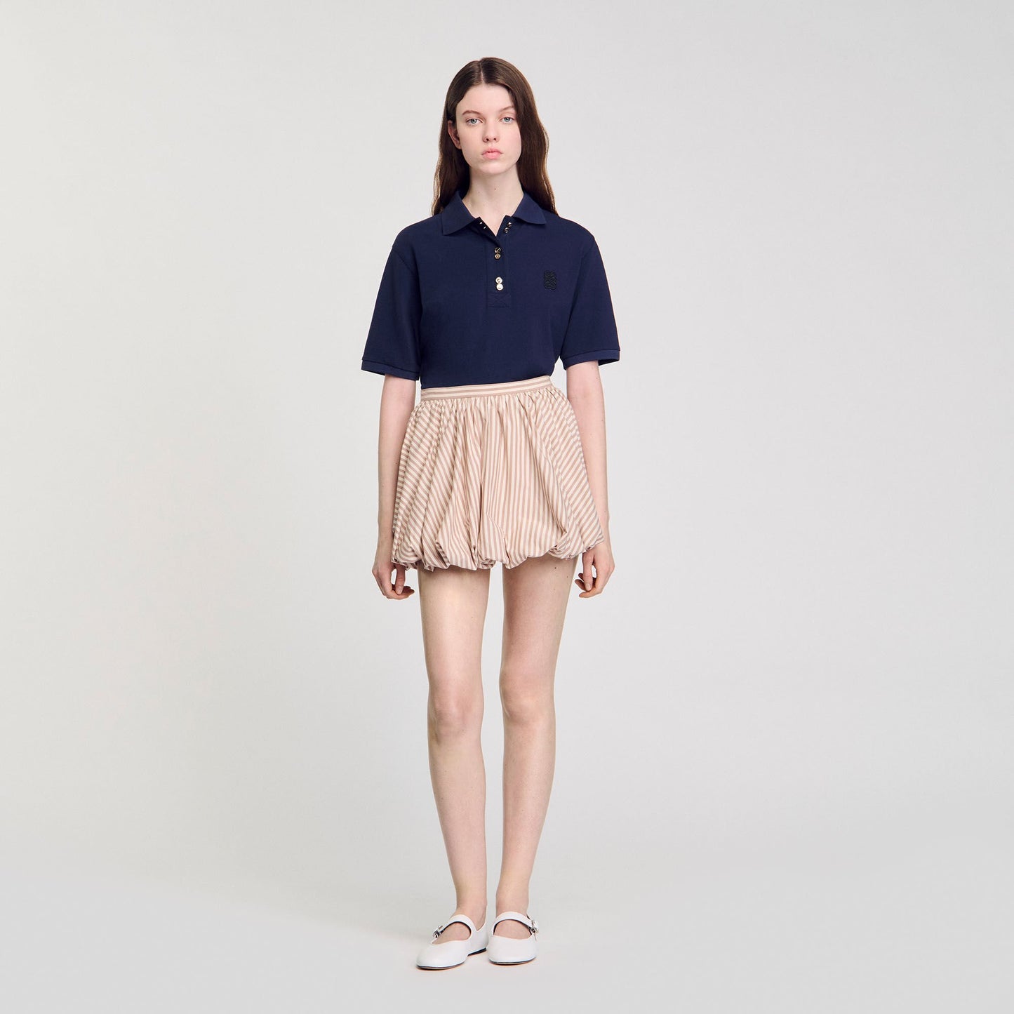 Sandro Striped bubble skirt Sand / Camel