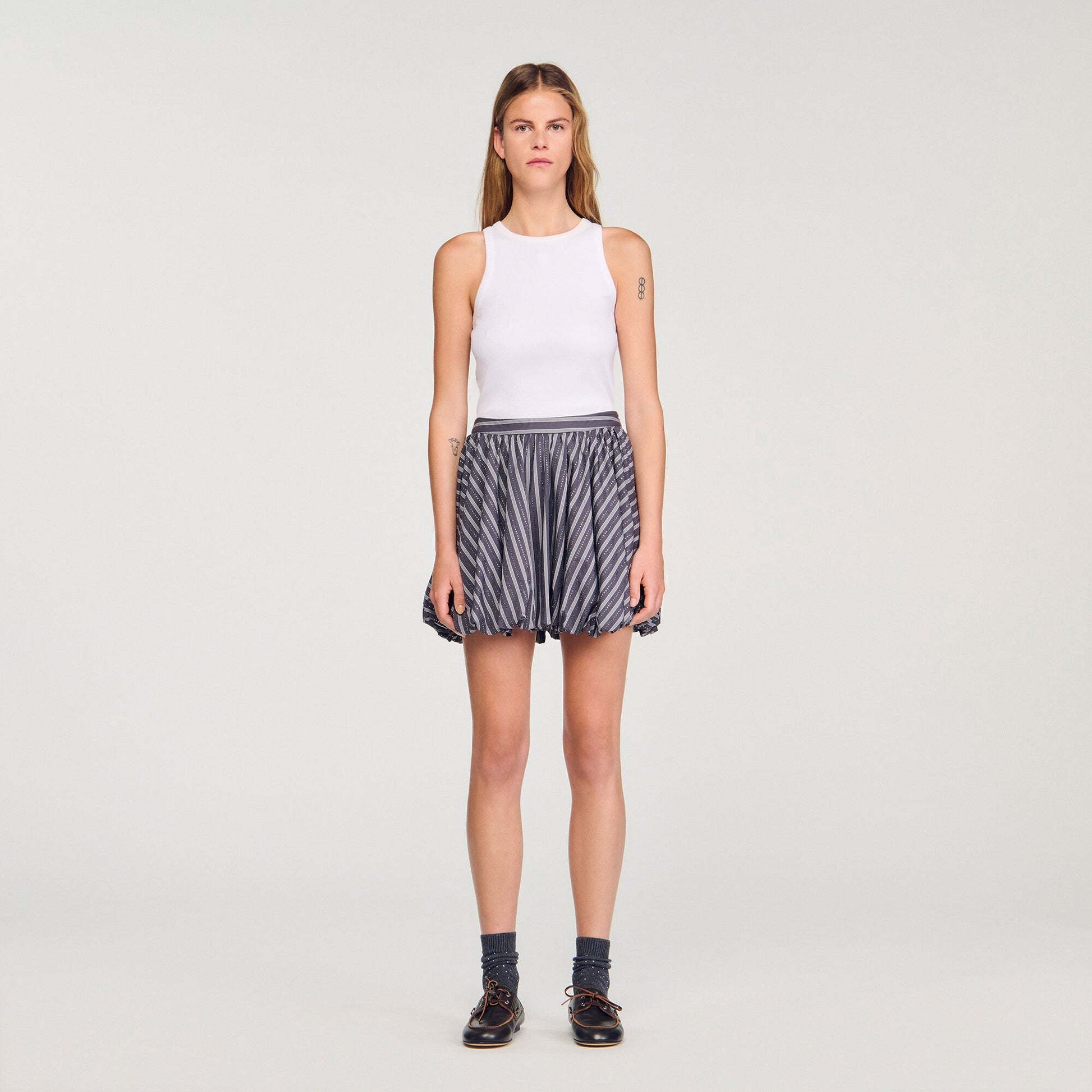 Sandro Striped rhinestone bubble skirt Grey