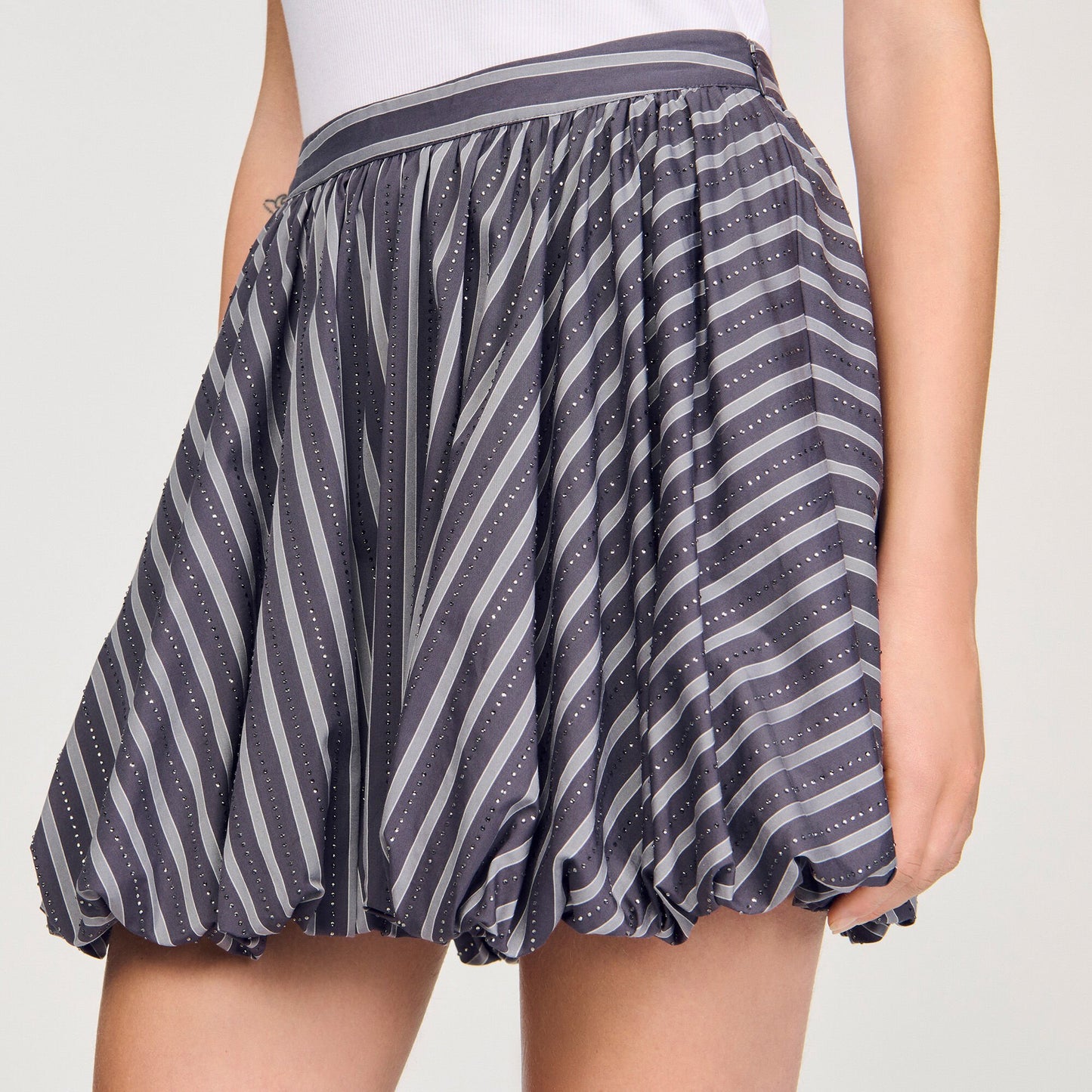 Sandro Striped rhinestone bubble skirt Grey