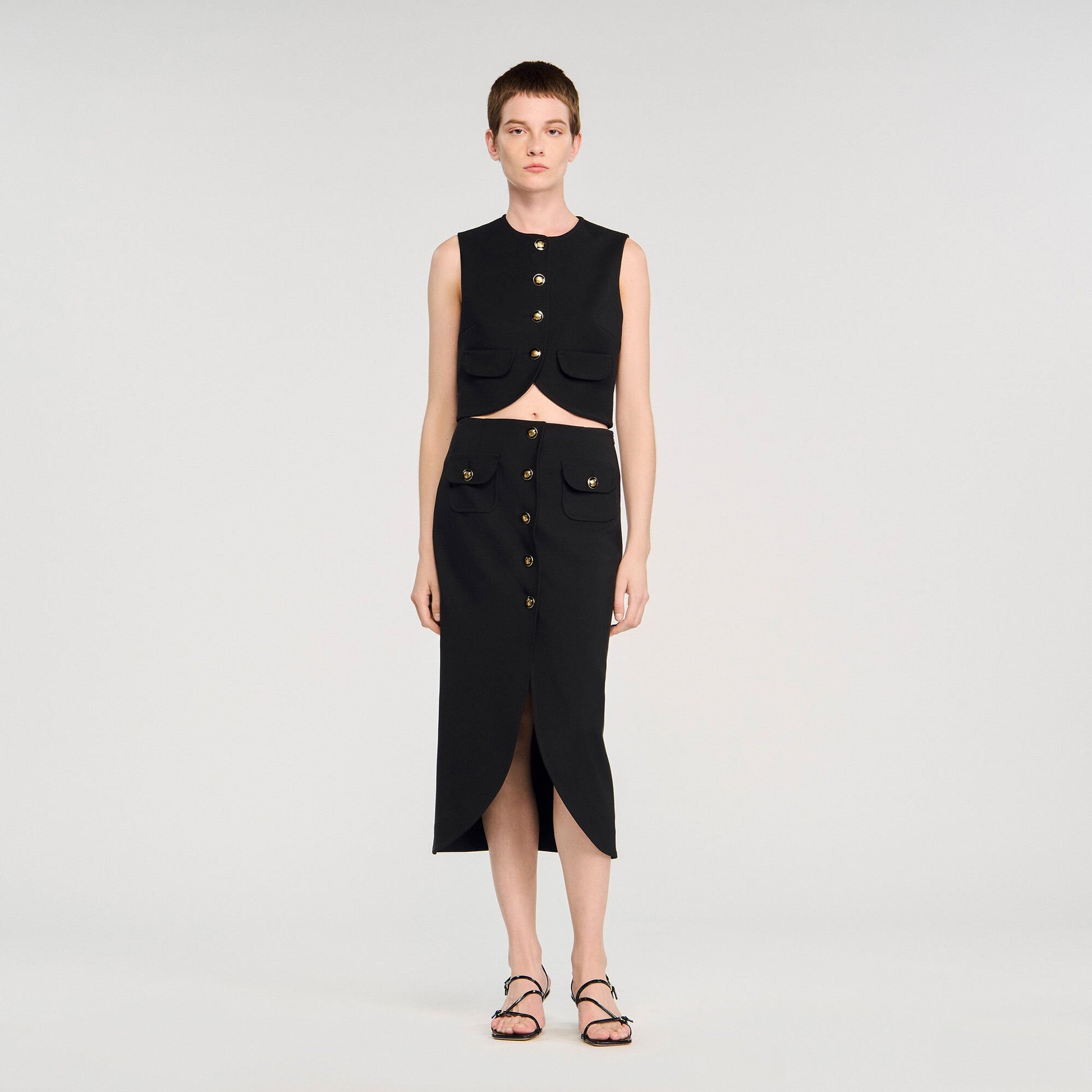 Sandro Buttoned midi skirt Black