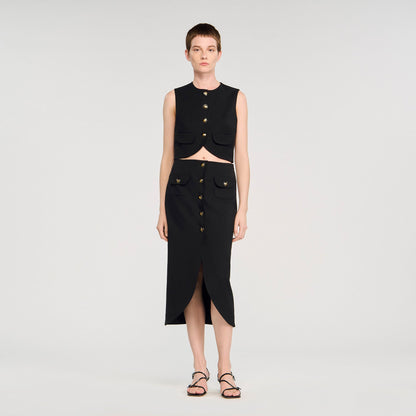 Sandro Buttoned midi skirt Black