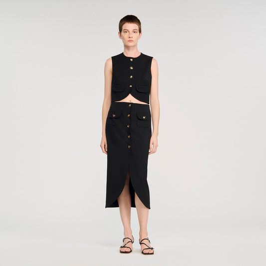 Sandro Buttoned midi skirt Black
