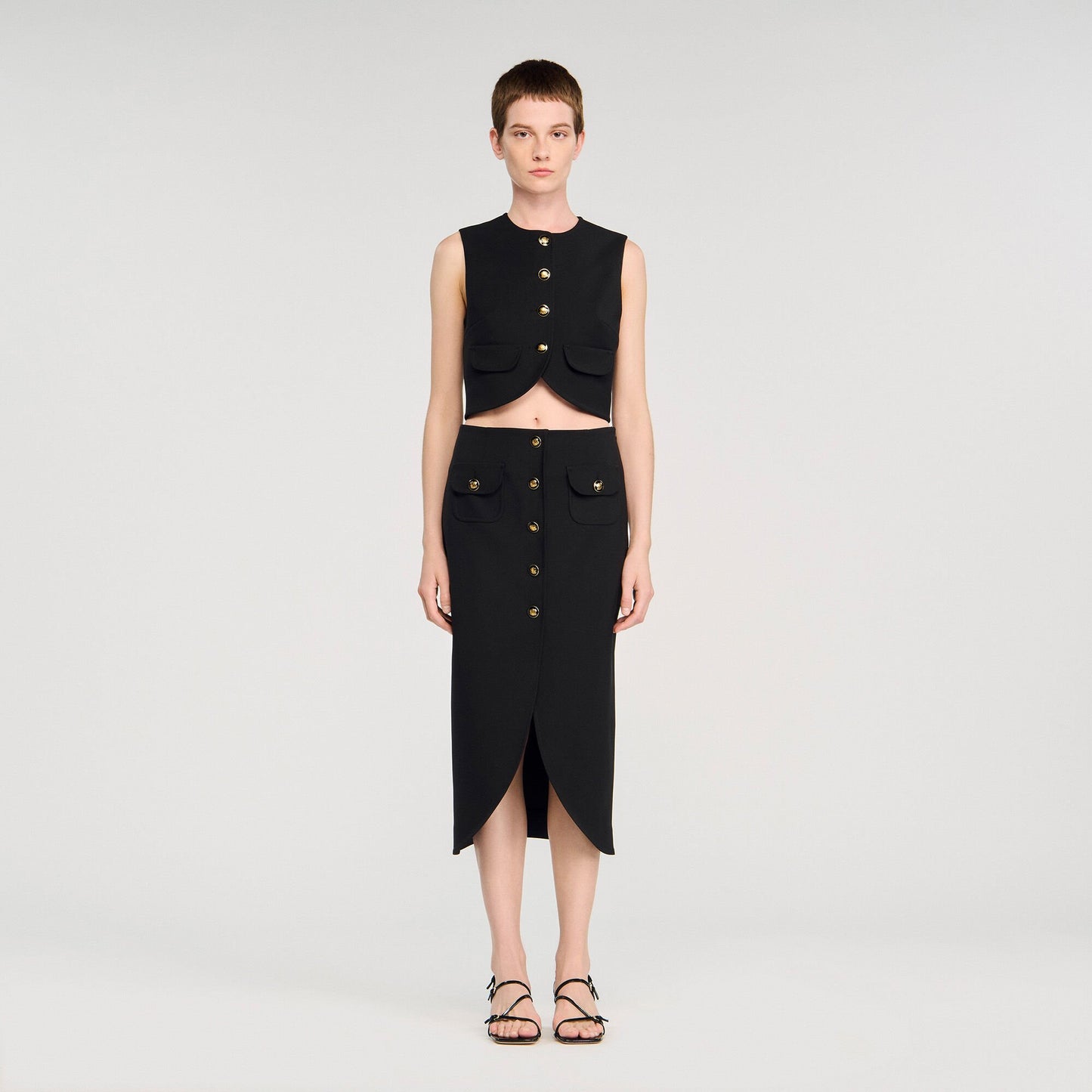 Sandro Buttoned midi skirt Black