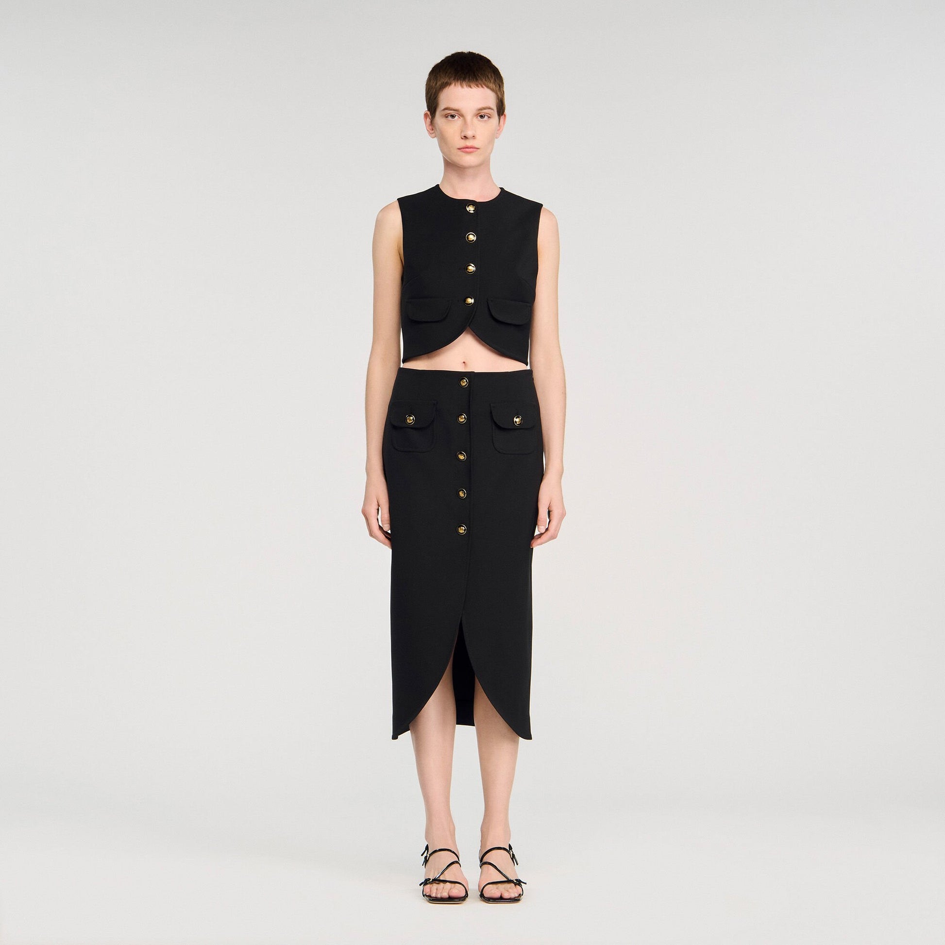 Sandro Buttoned midi skirt Black
