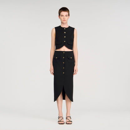 Sandro Buttoned midi skirt Black