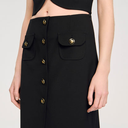 Sandro Buttoned midi skirt Black