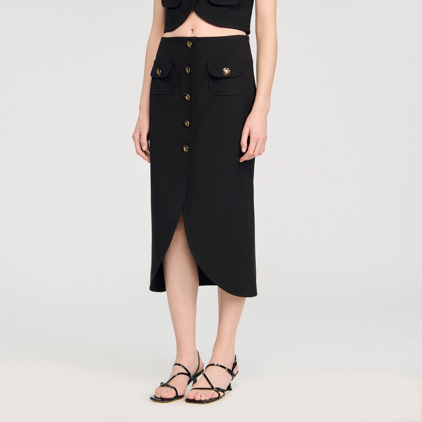 Sandro Buttoned midi skirt Black