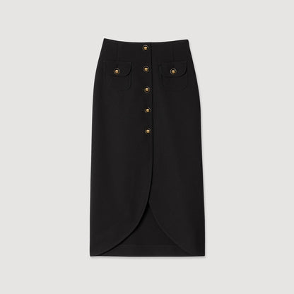 Sandro Buttoned midi skirt Black