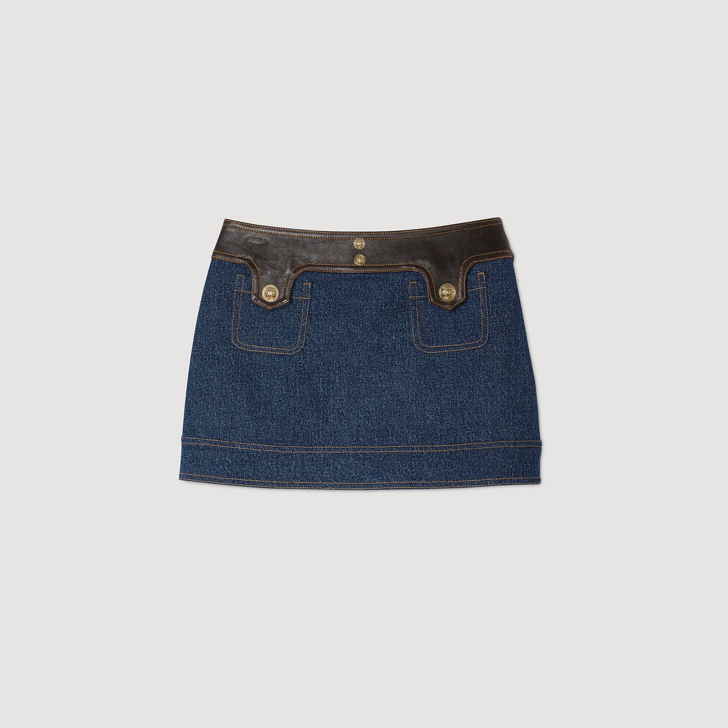 Sandro Mini denim and leather skirt Dark Blue