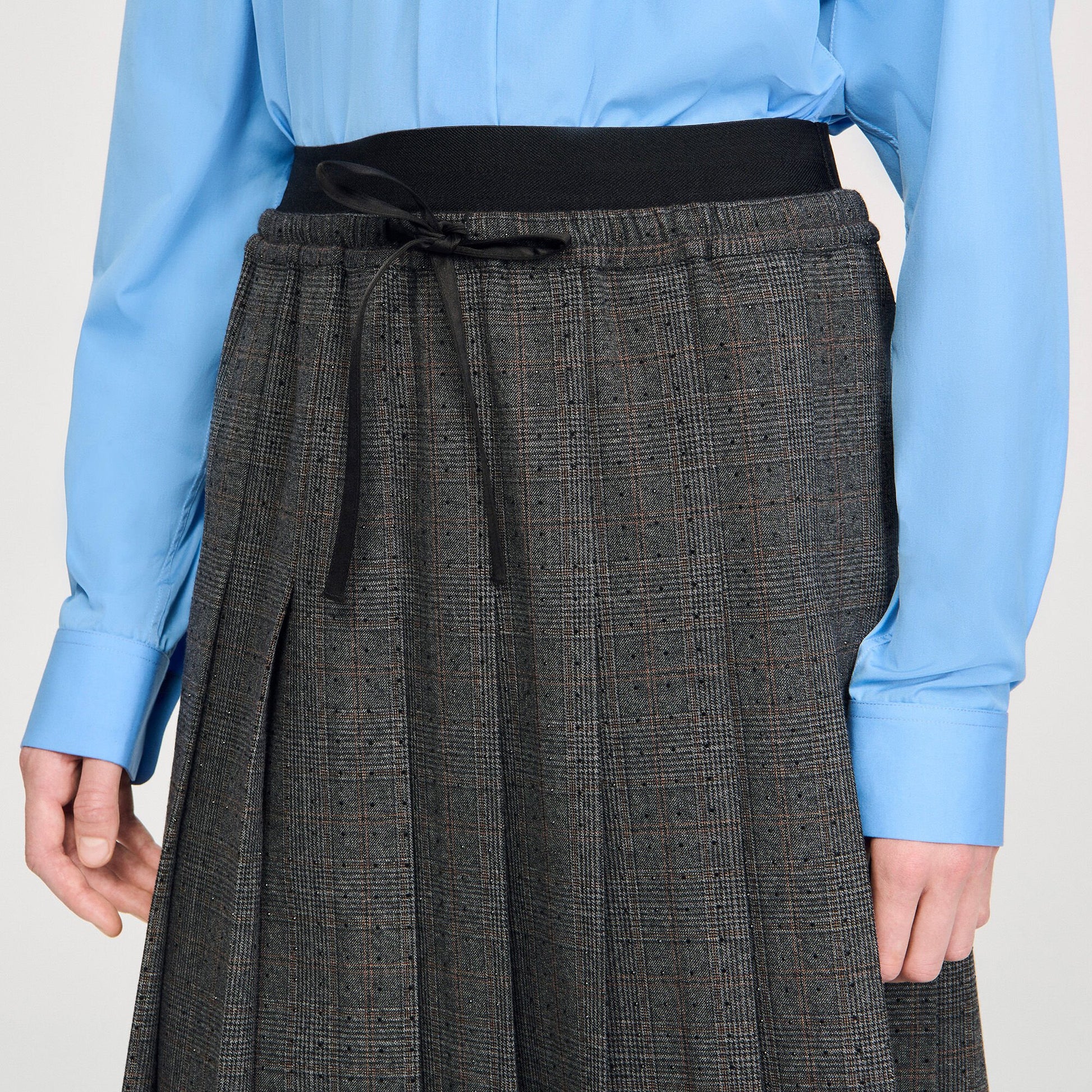 Sandro Midi pleated rhinestone skirt Grey / Brown