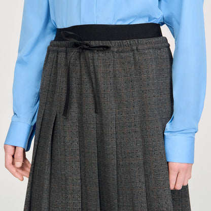 Sandro Midi pleated rhinestone skirt Grey / Brown